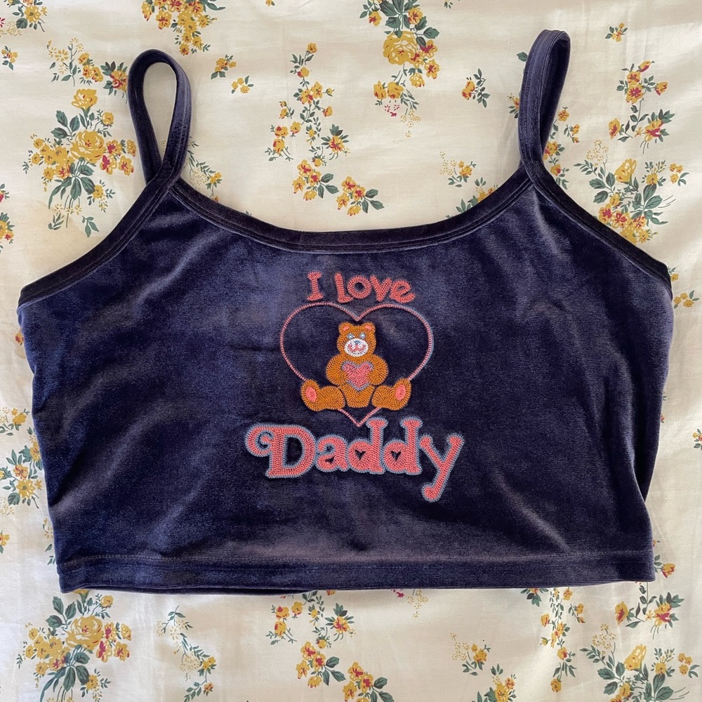 fashion brand company velvet "i love daddy" crop top, size L